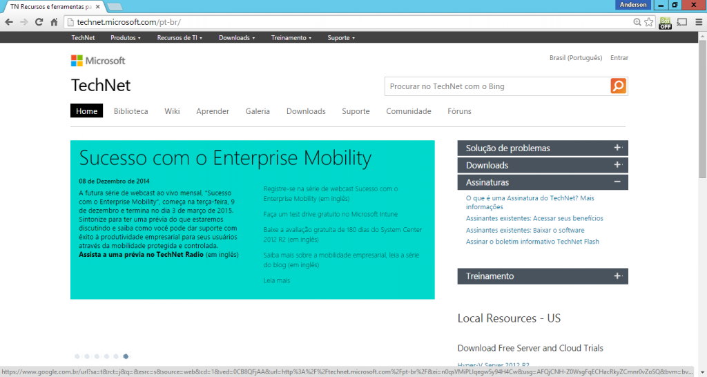 Figura 24- Página inicial do site www.technet.microsoft.com