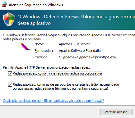 liberar apache no firewall do windows