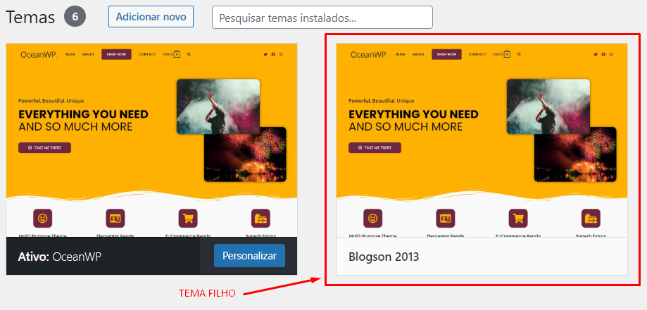 Temas filhos child themes do WordPress