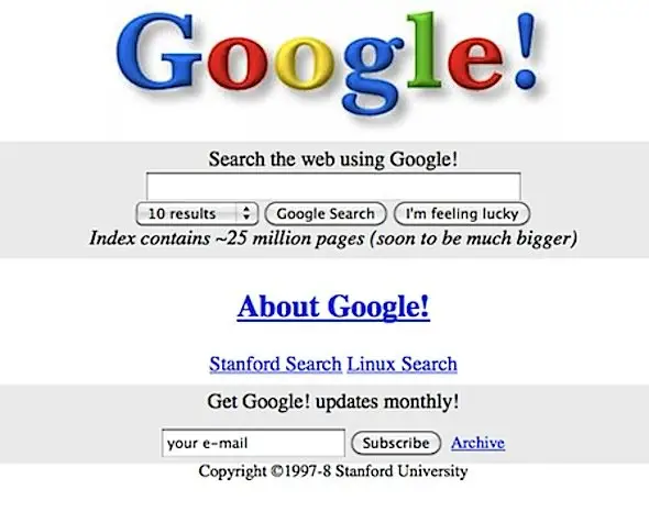 A história do Google primeira versão de 1995