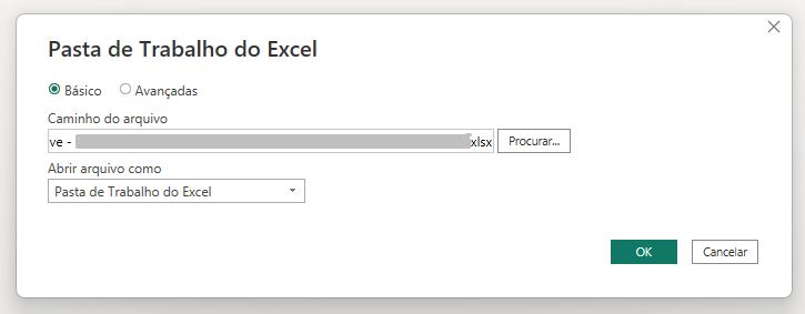 Corrigir caminho da pasta de trabalho do Excel no PowerBI