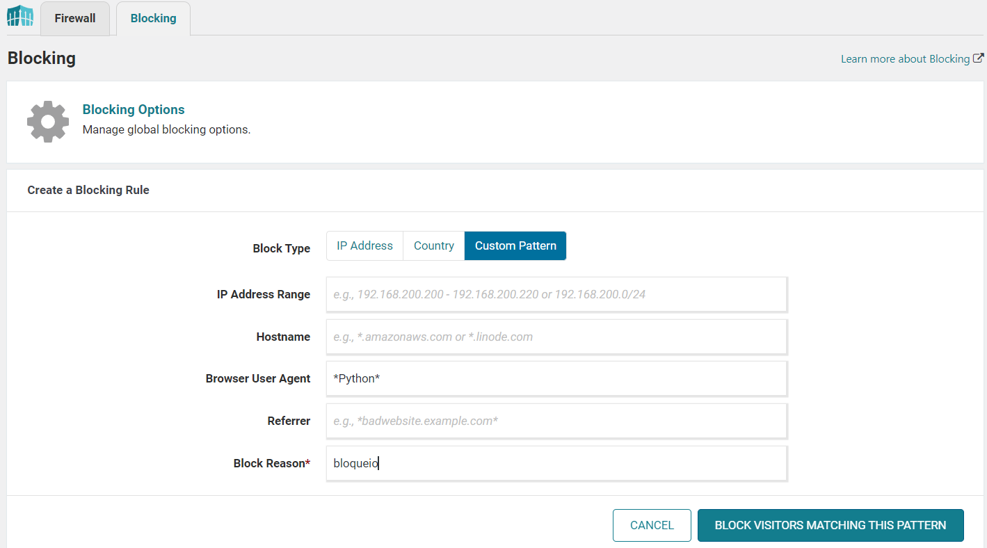 Bloquear robôs e user agents no Wordfence