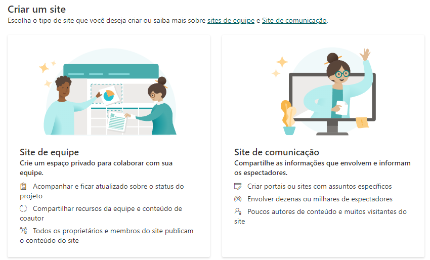 Sharepoint - Site de Equipe e Site de Comunicação